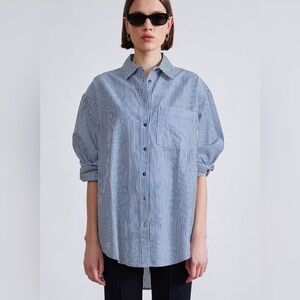 Apiece Apart Navy Striped Casual oversized button down Shirt